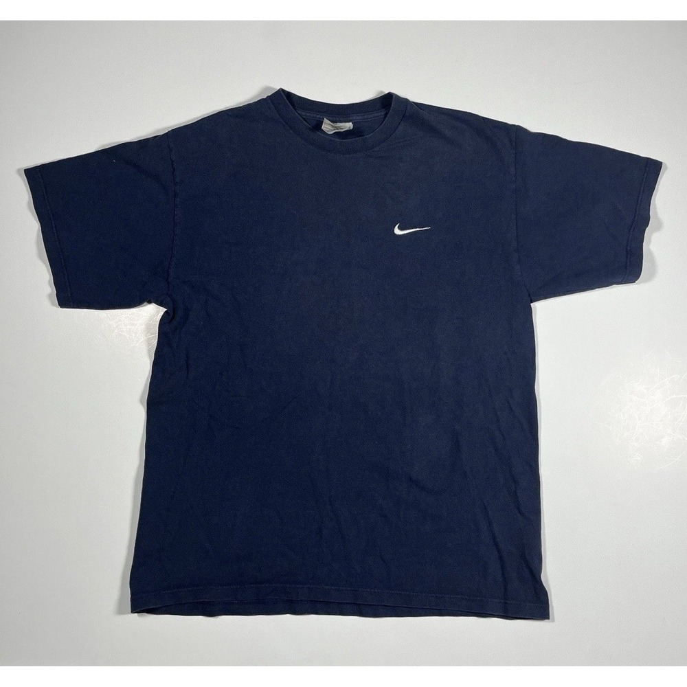 Vintage Nike Mini Swoosh Navy T-Shirt Made in Greece Size M (90s) Navy Blue